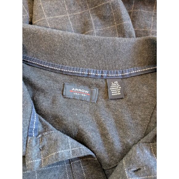 Arrow Mens Large Polo Shirt Collar Golf Casual Short Sleeve Dark Gray 2 Button - Picture 9 of 9